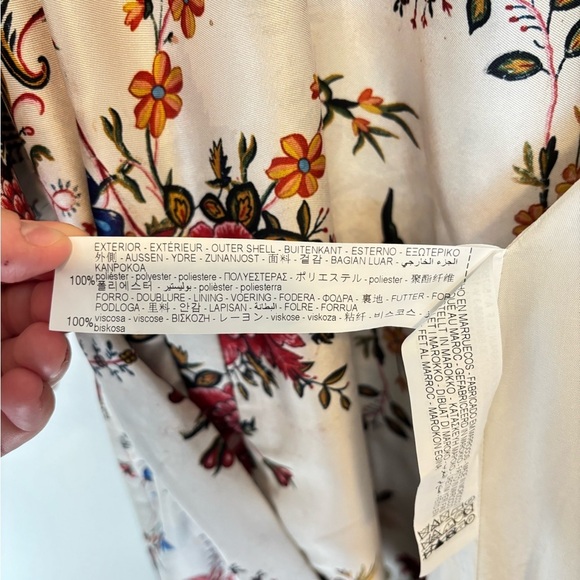 Zara Women's Floral Satin Kimono Robe - Cream and Multicolor - Picture 4 of 10